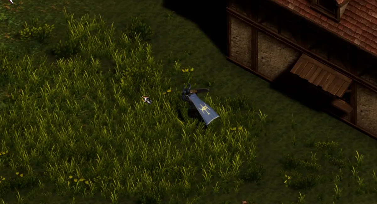 Helrift character moving through responsive grass