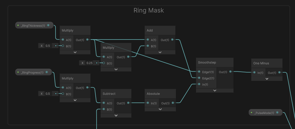 Grass interaction draw graph showing ring thickness and progress shaping an expanding pulse