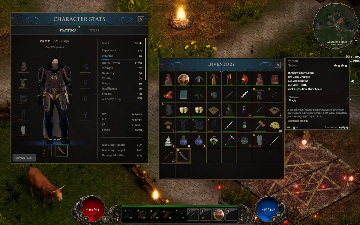 Helrift character statistics and inventory interface